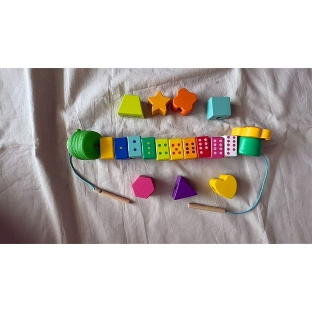 Wooden Educational Lacing Beads Toy Numbers Shapes Color Sorting Toddler Prescho - Picture 2 of 7